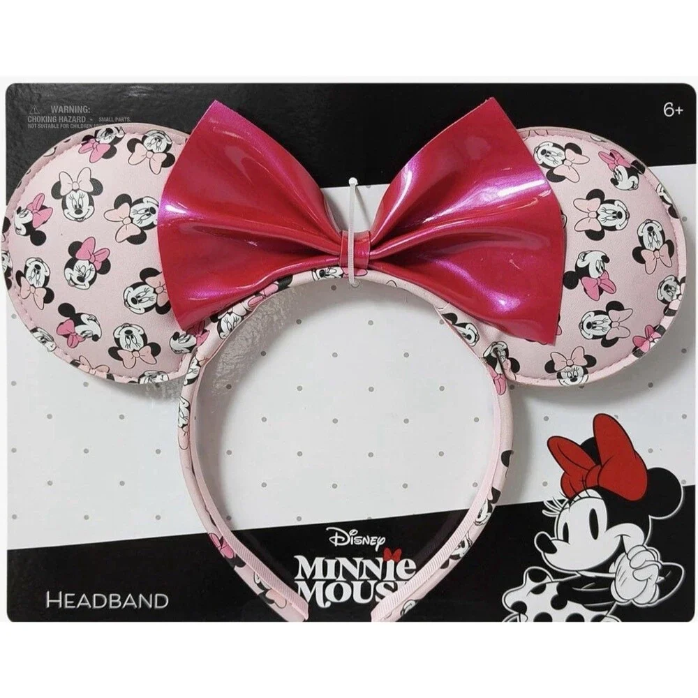 New Disney Minnie Mouse Headband Pink Ears Metallic Bow Accessory Ages 6+
